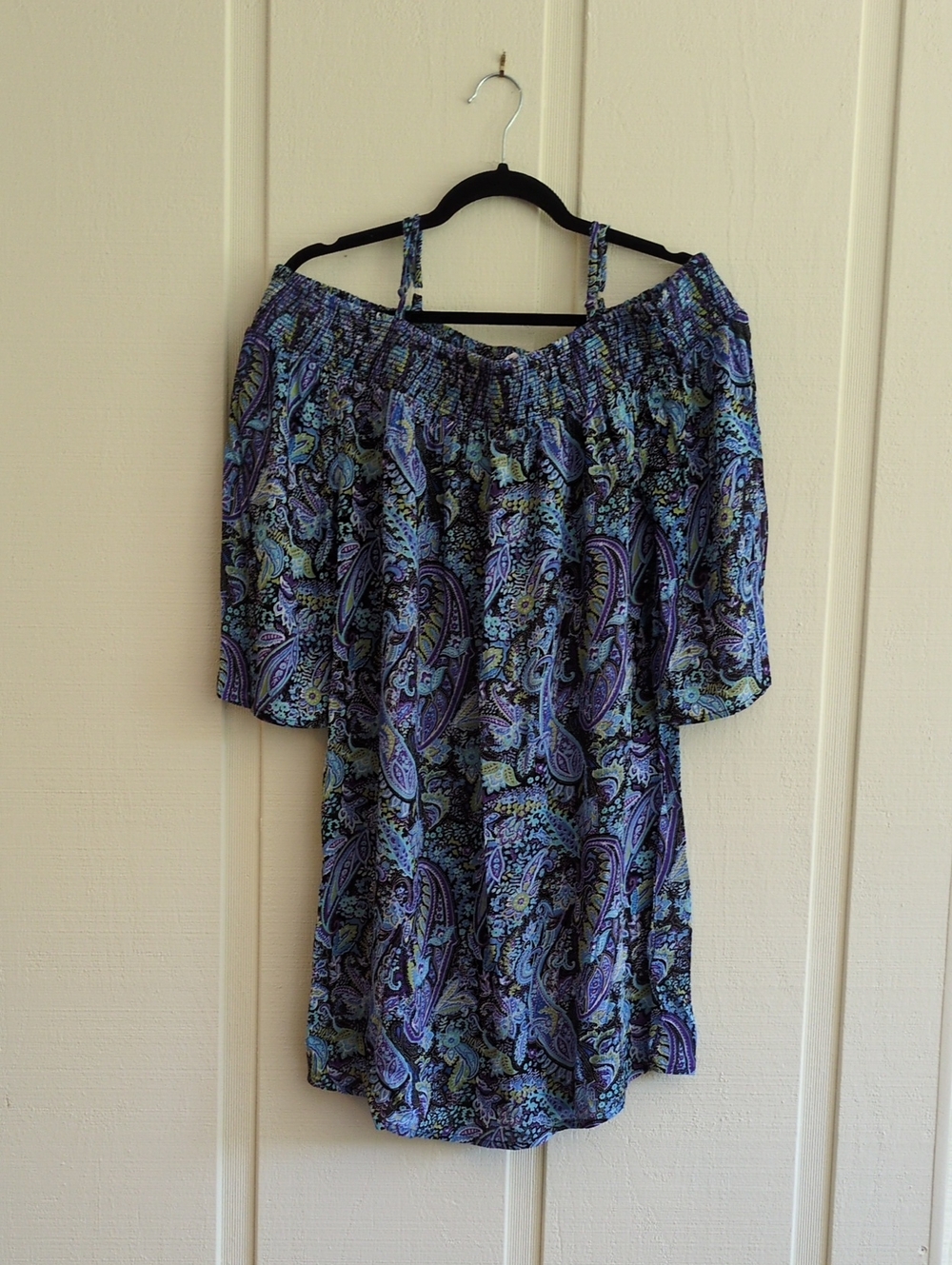 Off-Shoulder Purple Paisley Women's Top Or Mini Dress